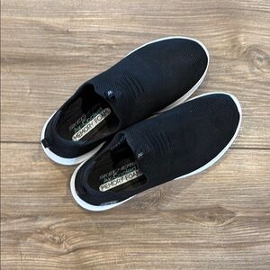 Skechers Black and White Slip-On Sneakers with Elastic Panels